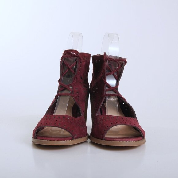 Vince Camuto Tarita Leather Cutout Lace Up Open Toe Sandals Red Women Size 8.5 - Picture 3 of 15